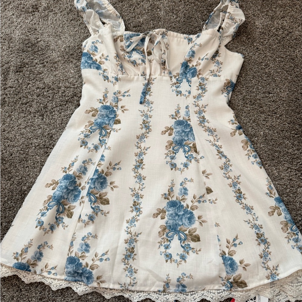 Cider Blue and Cream Floral Mini Dress